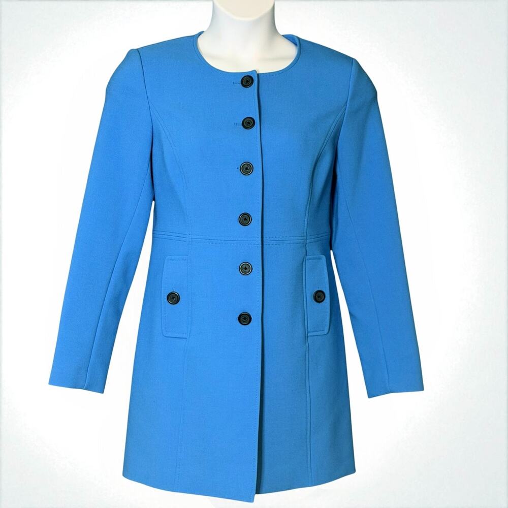 Karl Lagerfeld Riviera Blue Tailored Coat 10 Button Up Longline Minimalist NWOT - Picture 3 of 12